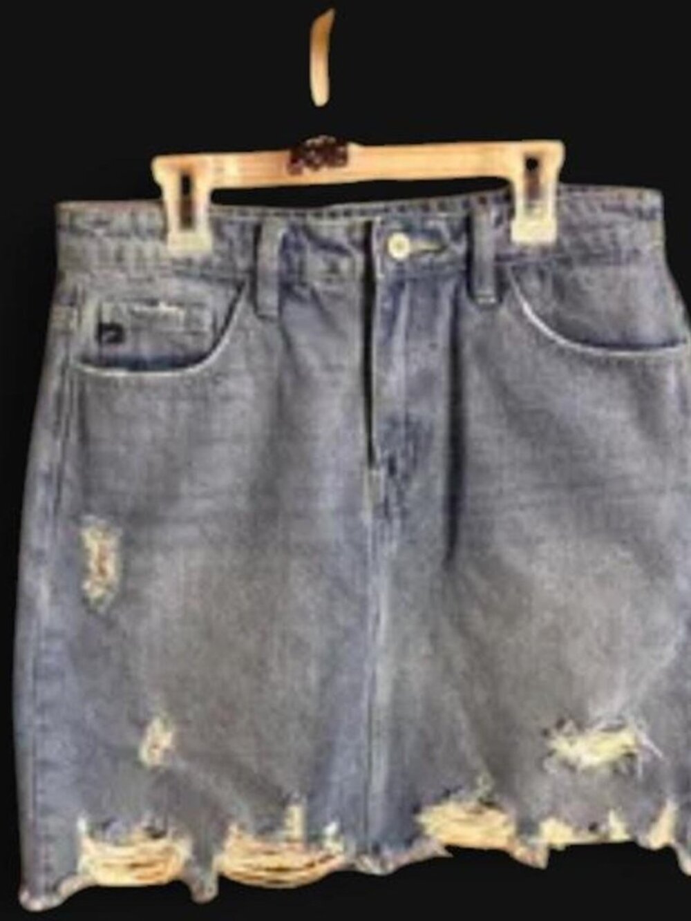 137-KanCan Heavily Distressed Denim Mini Skirt -...